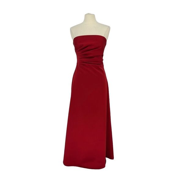 Cache Dresses & Skirts - Cache Y2K Strapless Satin Gown Dress Red Formal Cocktail Maxi Long Holiday Size